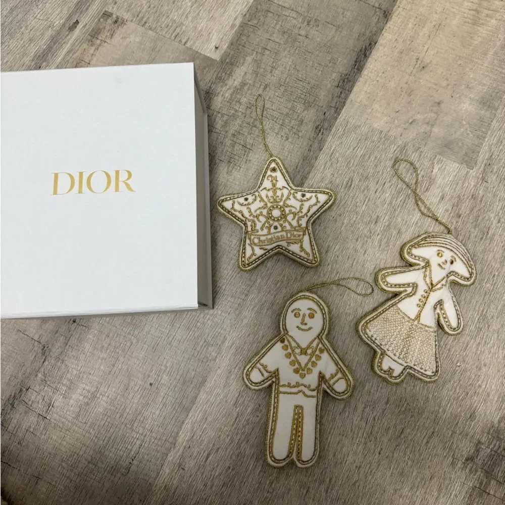 Dior Gold and Cream Holiday Ornament Trio